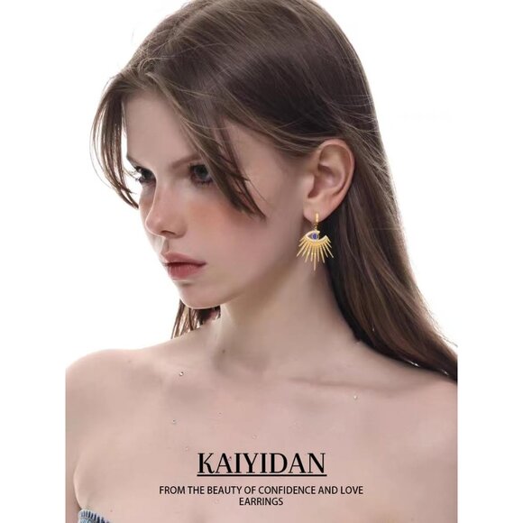 Gold eyelash Statement Vintage Long Boho Summer Earring for Women Accessories - Picture 3 of 9